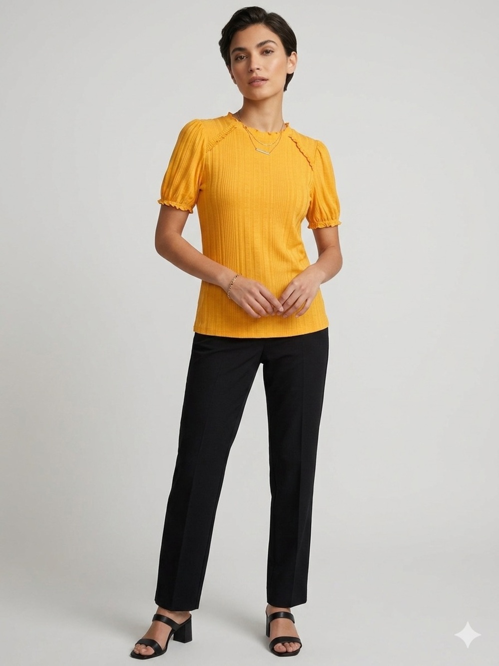 Loft Mustard Yellow Ribbed Short Sleeve Top